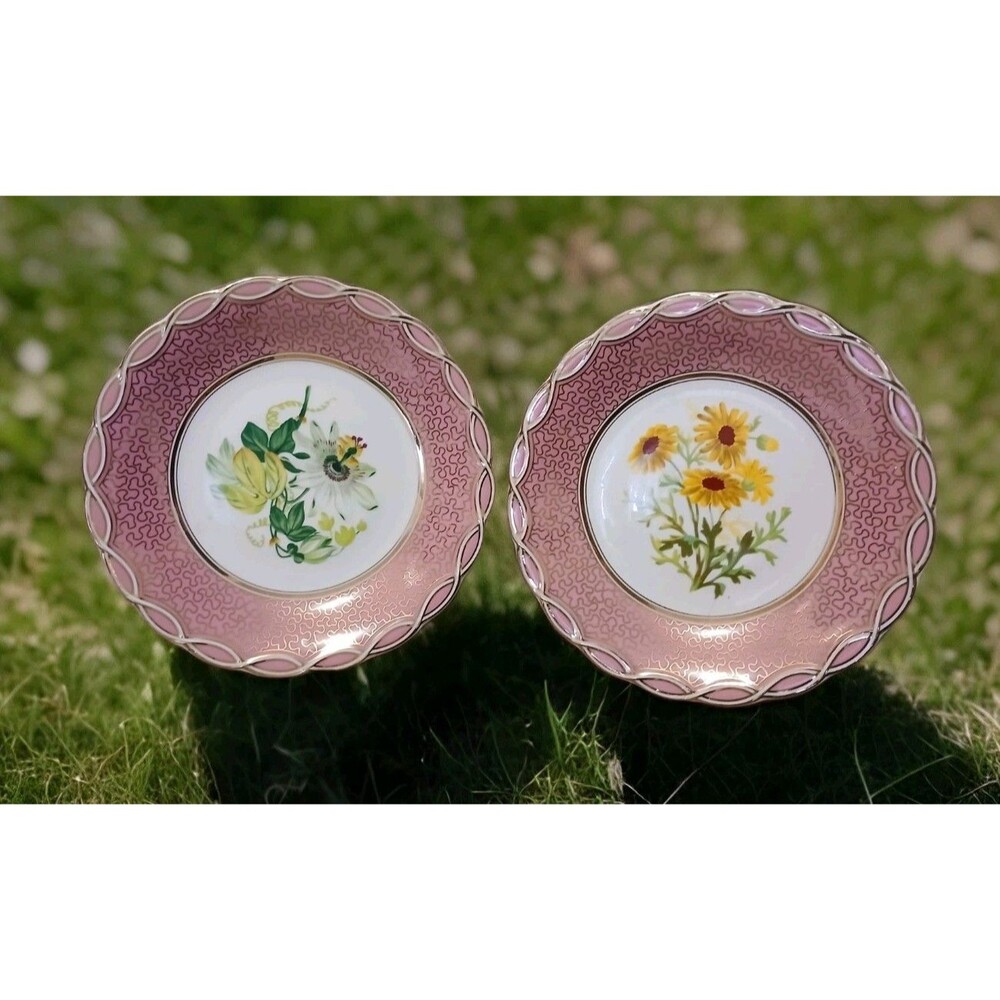 2) Pedestal Cake Dessert Plates Passion Flower Porcelain Tidbit Two's Company